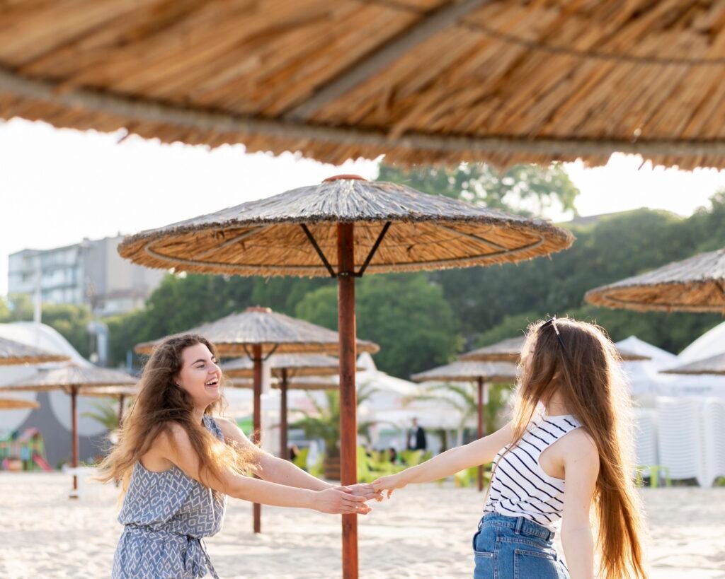 About beautiful girls having fun beach