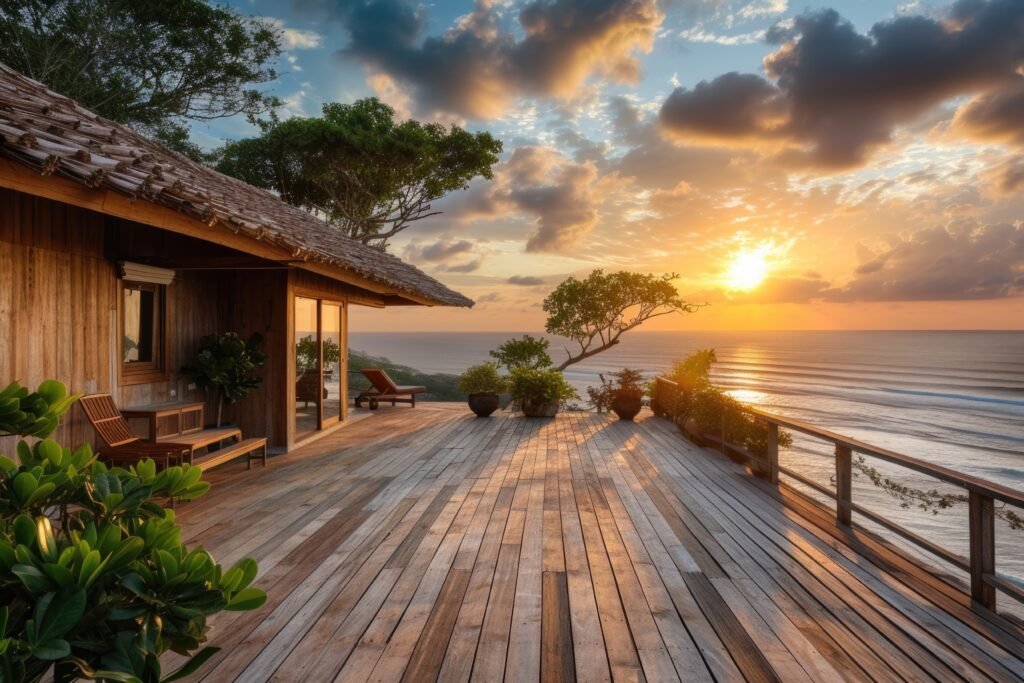 About photorealistic wooden house with timber structure